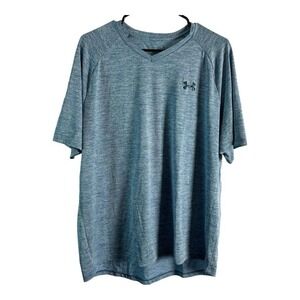 Under Armour Shirt Mens XL Blue HeatGear Loose Short Sleeve Activewear V-neck
